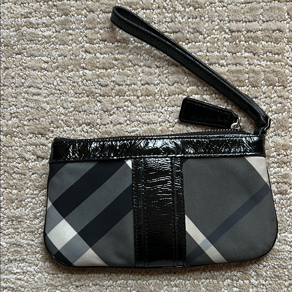 Burberry Black and Gray Plaid Wristlet